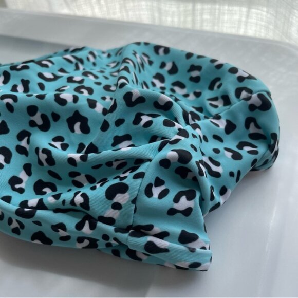 Haute Swimwear Solid Bandeau Bikini Set Women’s Size Medium Blue Cheetah Print - Picture 5 of 9